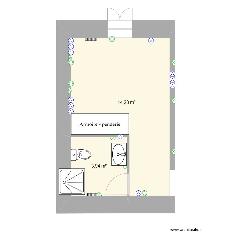 chambres RDC moi. Plan de 2 pièces et 18 m2