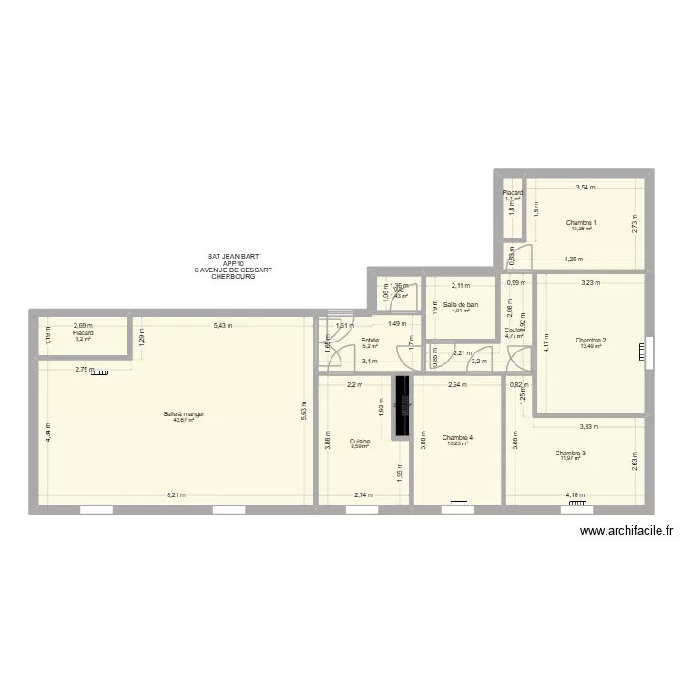 BAT JEAN BART LGT10. Plan de 13  et 119 m²