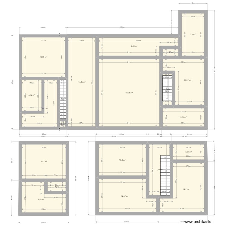 Chass Existant. Plan de 21 pièces et 178 m2