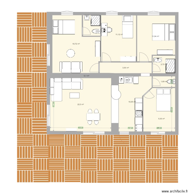  logement six fours RDC. Plan de 0 pièce et 0 m2