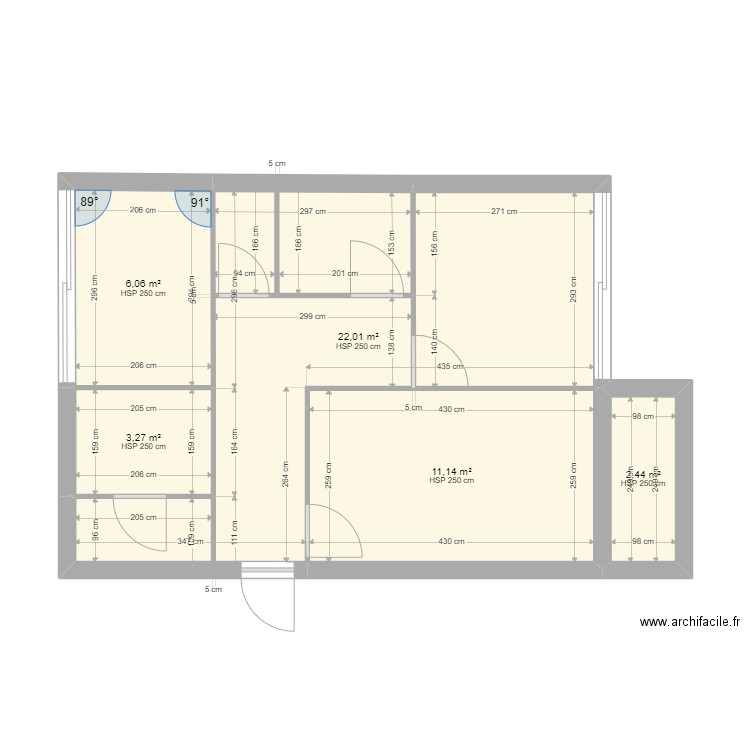 Appart Fanny. Plan de 5 pièces et 45 m2