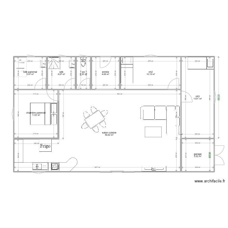 plan 2 container. Plan de 9 pièces et 118 m2