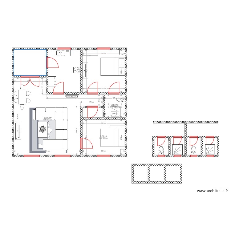 slachmutombo. Plan de 14 pièces et 76 m2