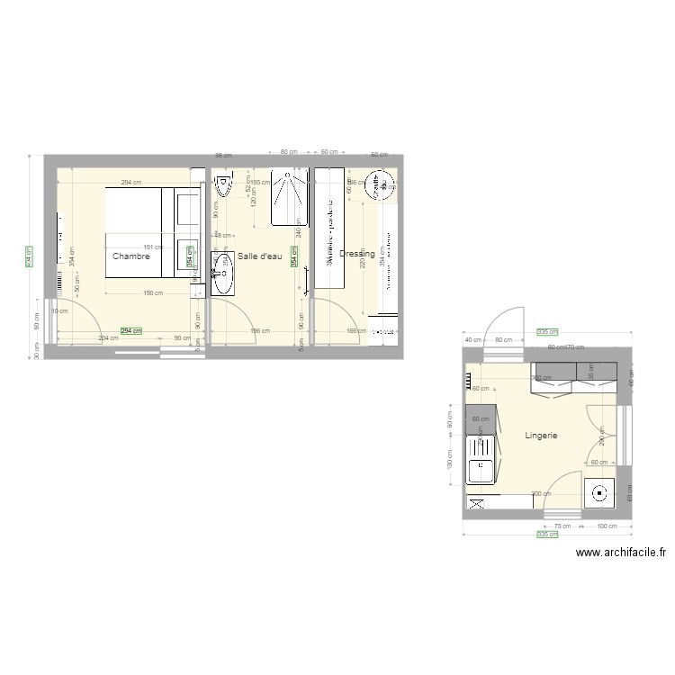 Agrandissement  électricité et chambre. Plan de 4 pièces et 32 m2