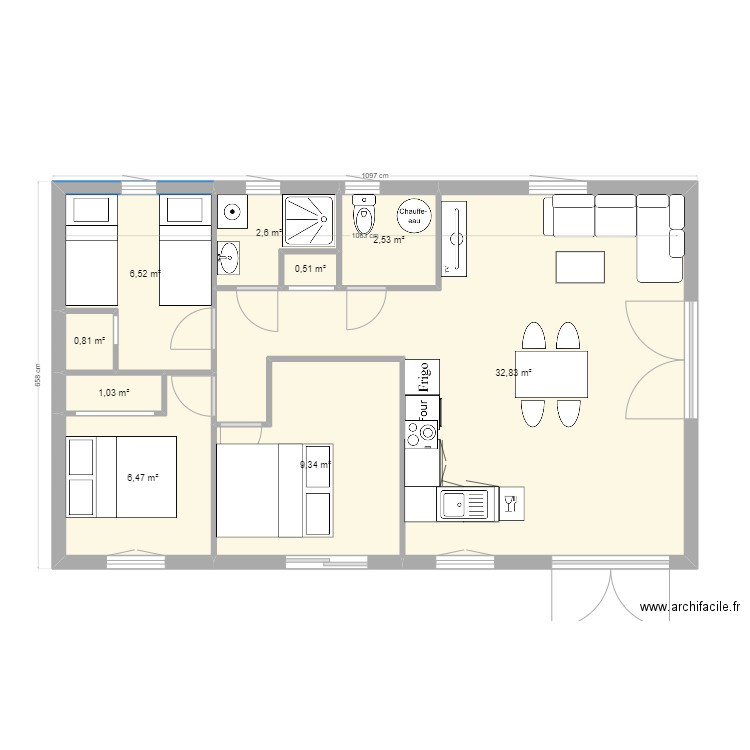 penestin3. Plan de 9 pièces et 63 m2