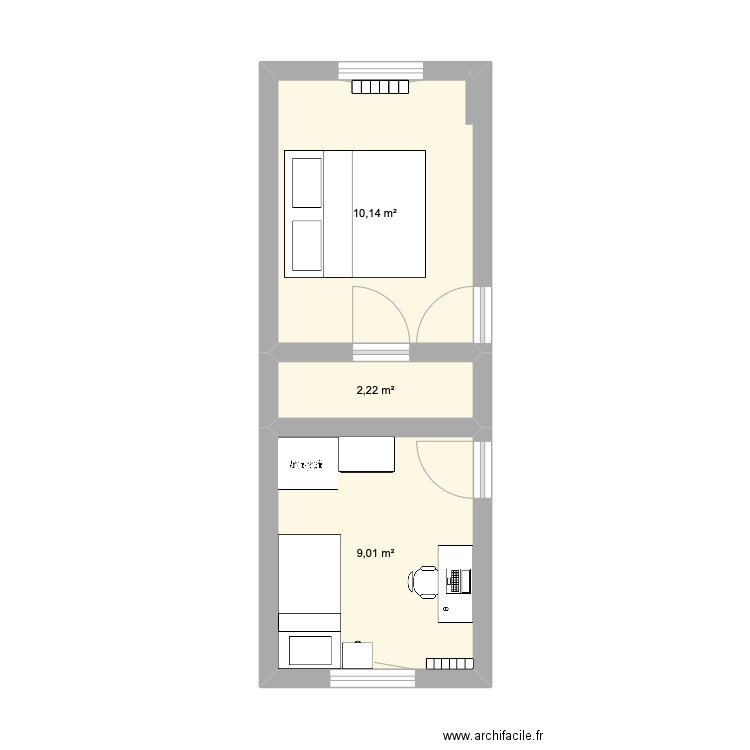 our upstairs bedroom. Plan de 3 pièces et 21 m2
