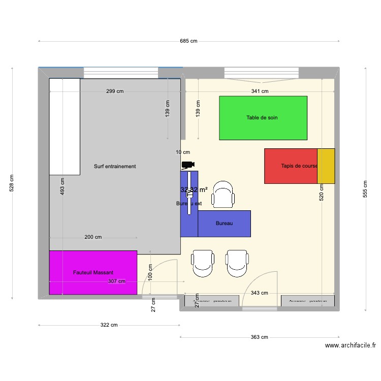 Cabinet 2-1. Plan de 1 pièce et 33 m2