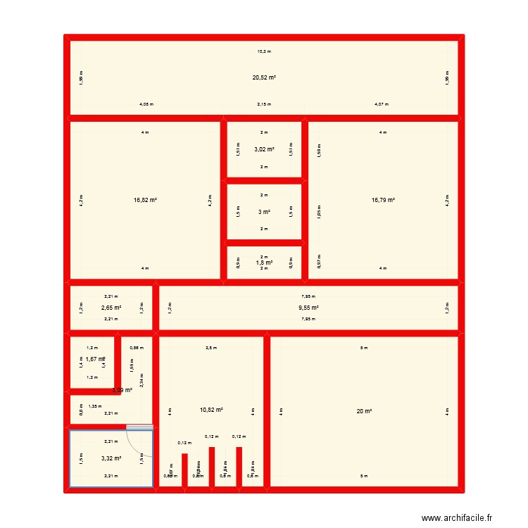 4 PIECES. Plan de 13 pièces et 113 m2