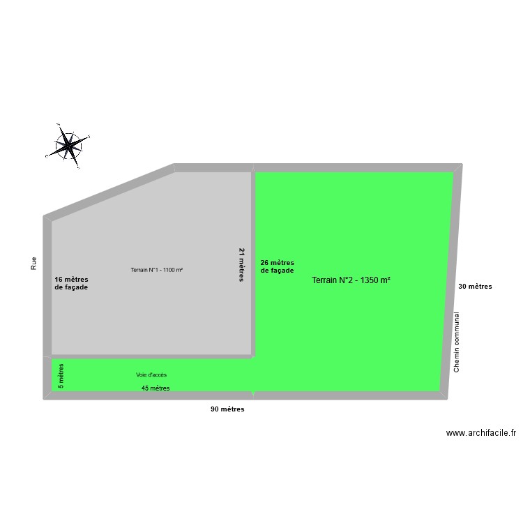 BROT terrain arrière. Plan de 3 pièces et 90 m2