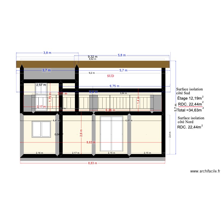 Face Sud 2. Plan de 10 pièces et 31 m2