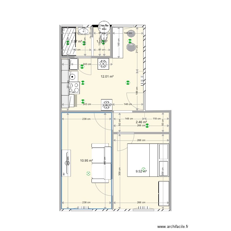 Travaux Charavay 1D . Plan de 6 pièces et 38 m2