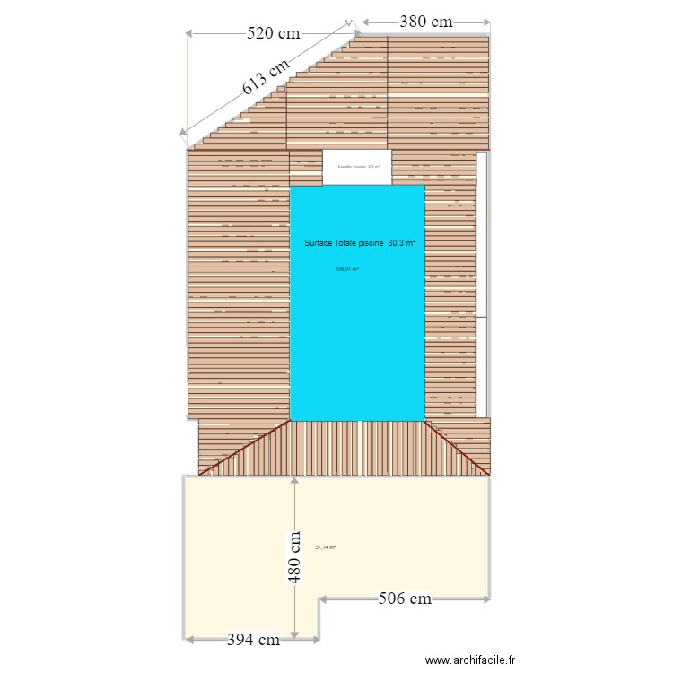 Terrasse Cacun avec dalles 10 mm. Plan de 2 pièces et 144 m2
