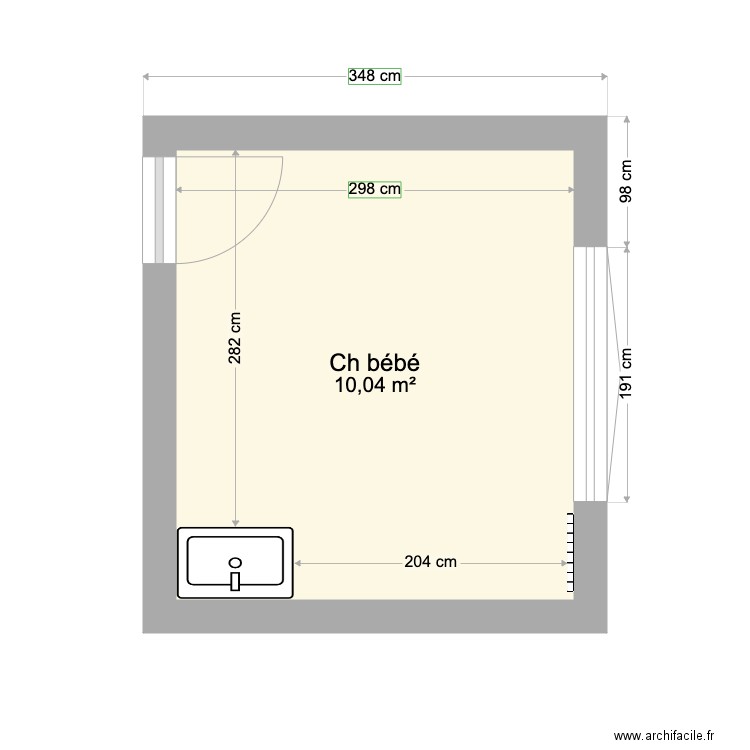 chambre bébé. Plan de 1 pièce et 10 m2