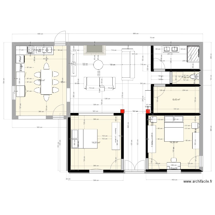 bas2. Plan de 5 pièces et 56 m2