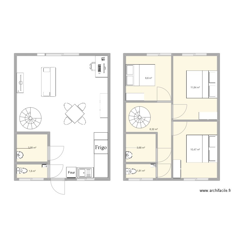 Plan puurai. Plan de 8 pièces et 50 m2