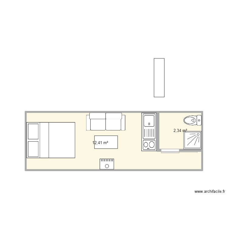 busss. Plan de 2 pièces et 15 m2