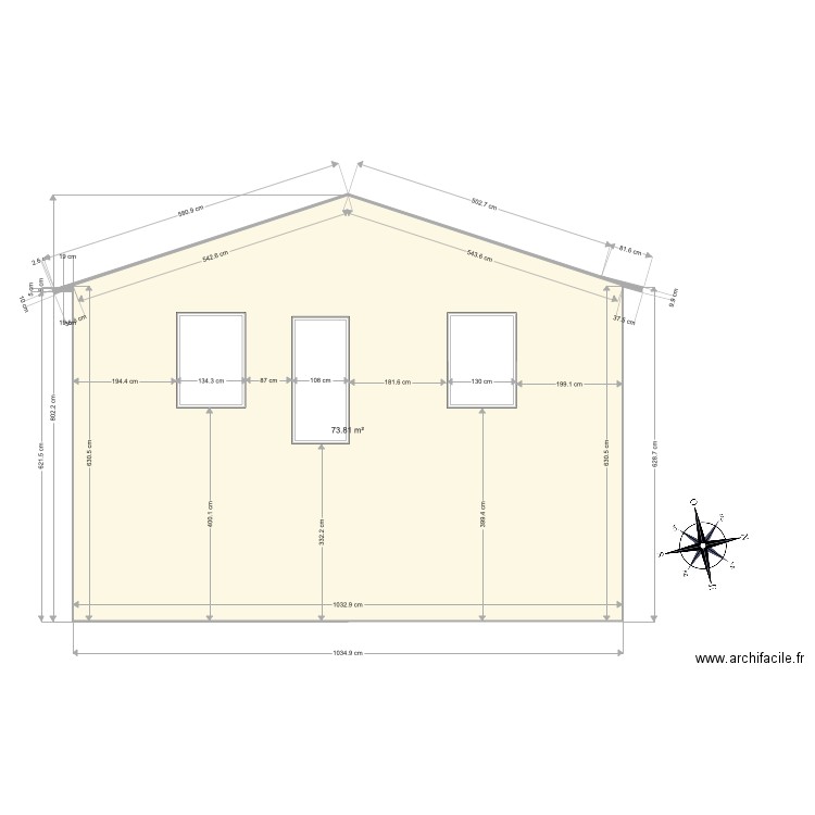 façade est. Plan de 0 pièce et 0 m2