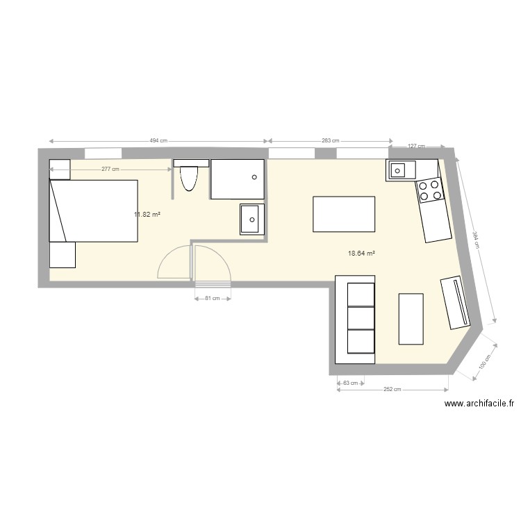 appartement haut val. Plan de 2 pièces et 30 m2