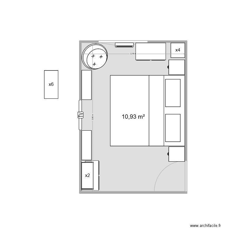 chambre. Plan de 1 pièce et 11 m2