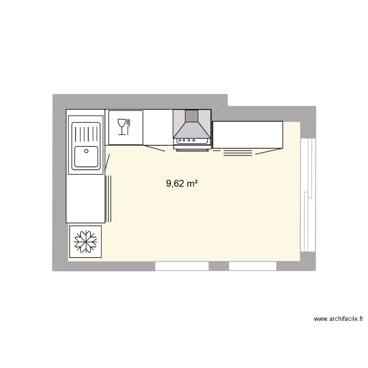 cuisine guadeloupe. Plan de 1 pièce et 10 m2