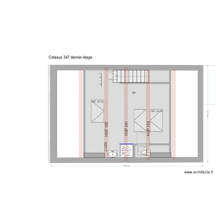 Coteaux. Plan de 33 pièces et 315 m2