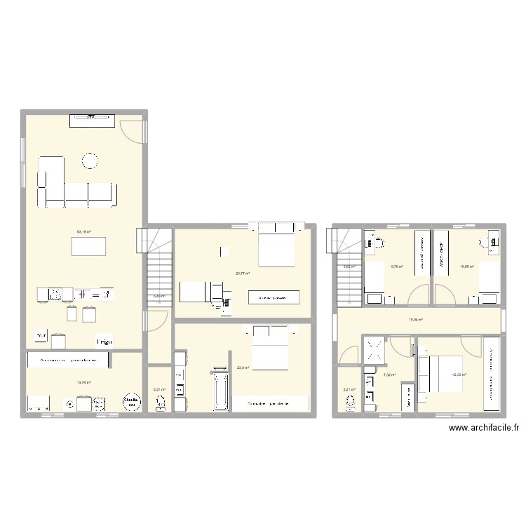 Maison 1. Plan de 13 pièces et 178 m2