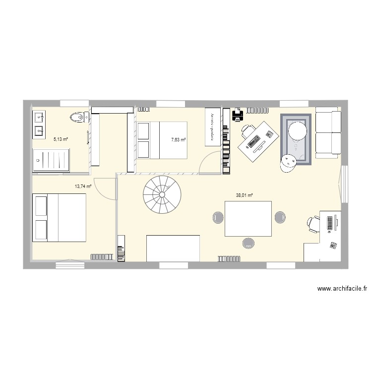 Grenier 3. Plan de 4 pièces et 65 m2