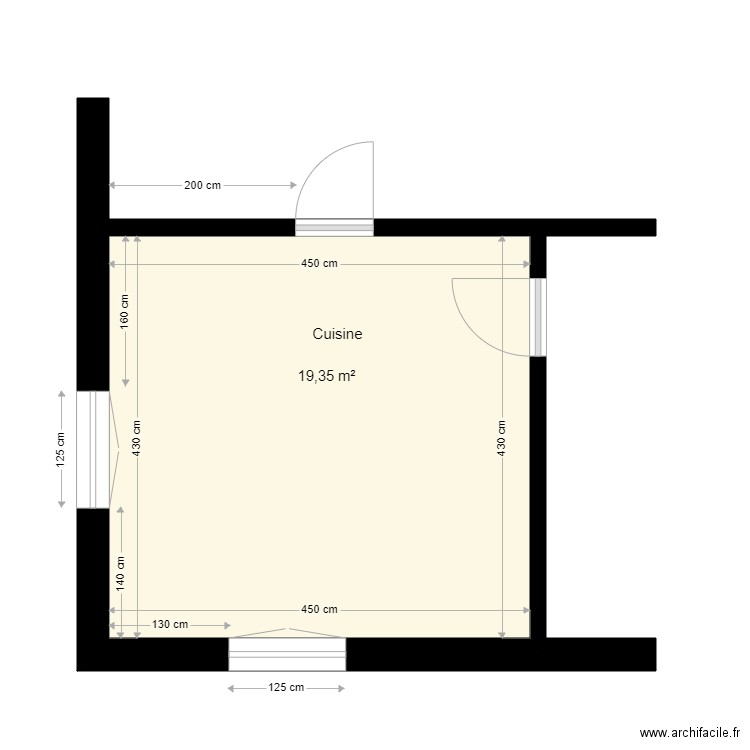 cuisine Projet 1a. Plan de 1 pièce et 19 m2