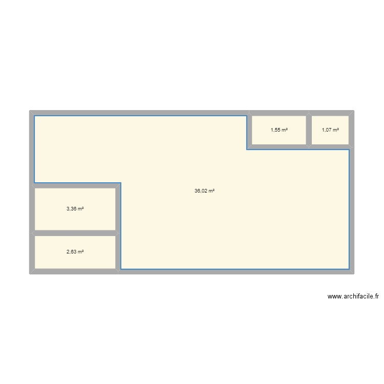 nouveau magasin. Plan de 5 pièces et 45 m2