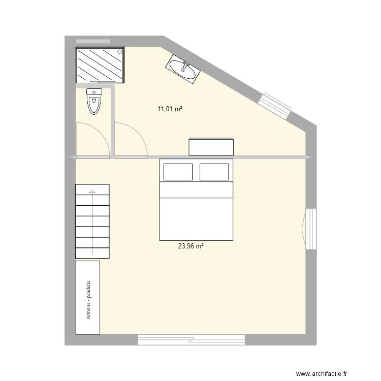 maison piscine. Plan de 2 pièces et 35 m2