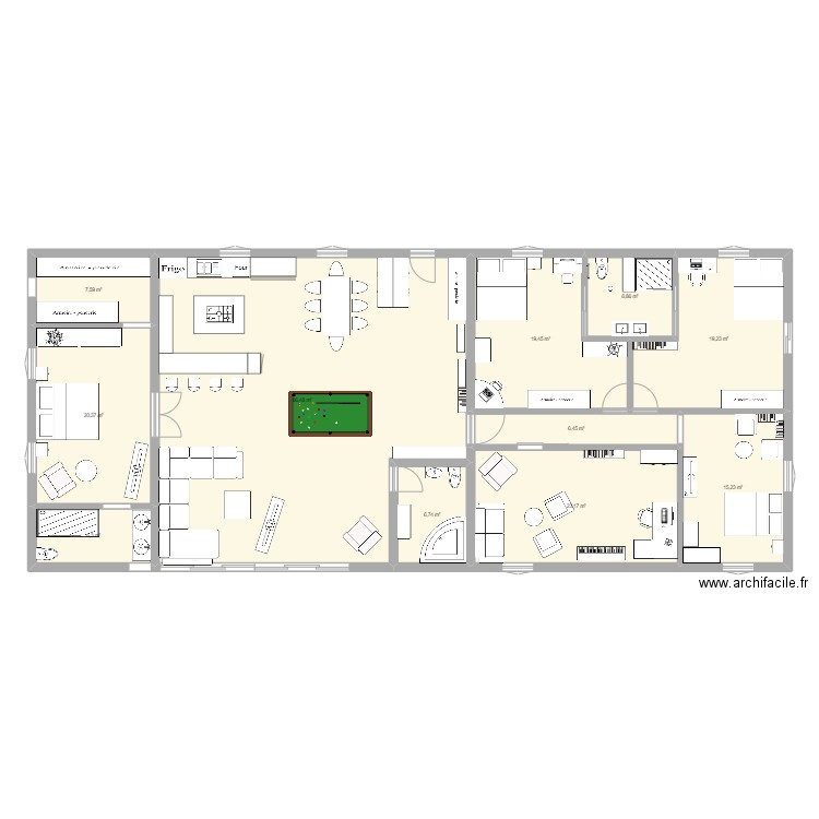 Roman V1. Plan de 11 pièces et 218 m2