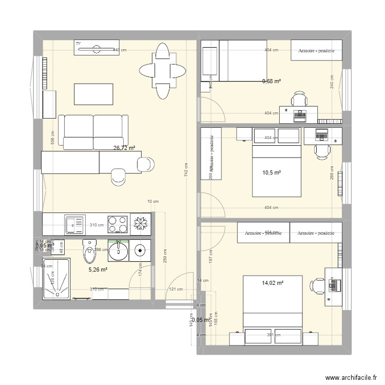 Erronkari . Plan de 7 pièces et 66 m2