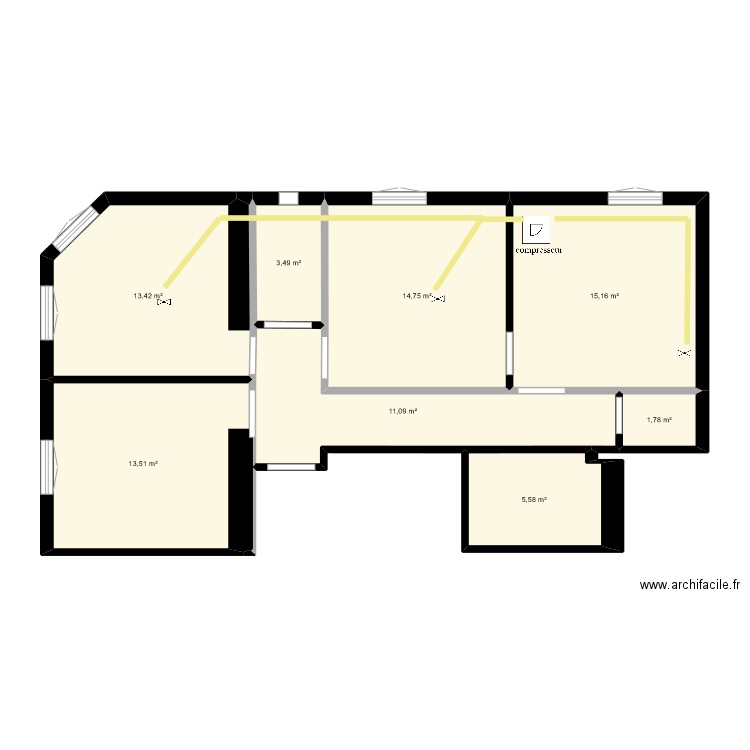 CABINET Air comprimé. Plan de 8 pièces et 79 m2