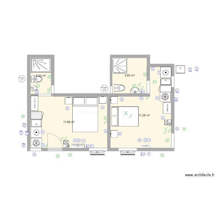 studio. Plan de 4 pièces et 29 m2