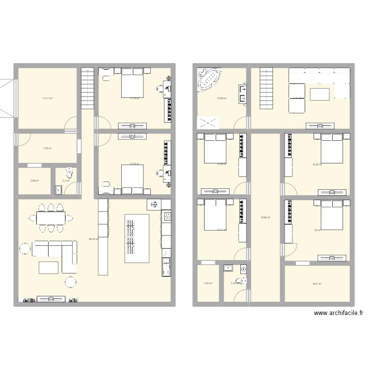 Plan Regusse . Plan de 17 pièces et 261 m2