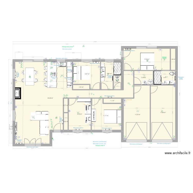 Senouillac v2 elec. Plan de 16 pièces et 162 m2
