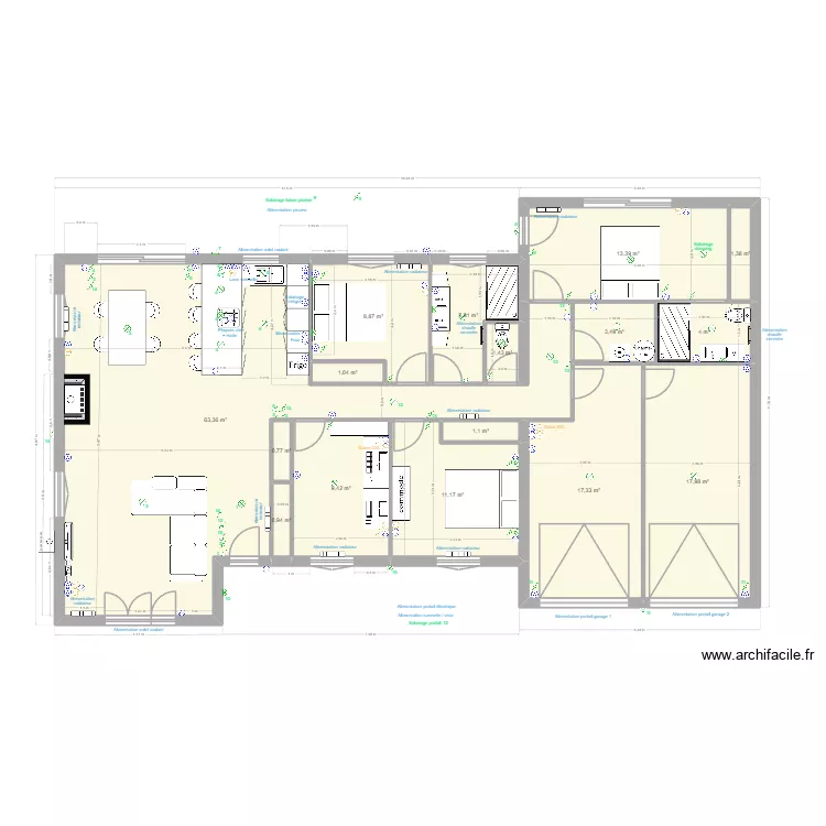 Senouillac v2 elec. Plan de 16 pièces et 162 m²