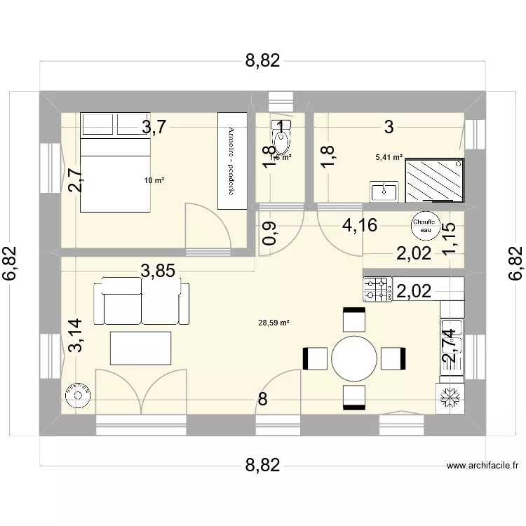 MAISON OSSATURE BOIS 48m2. Plan de 4 et 46 m² MAISON OSSATURE BOIS 48m2. Plan de 4 et 46 m²