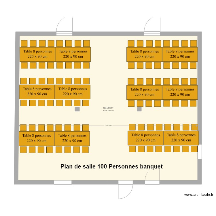 plan salle Essentiel 100 personnes banquet. Plan de 0 pièce et 0 m2