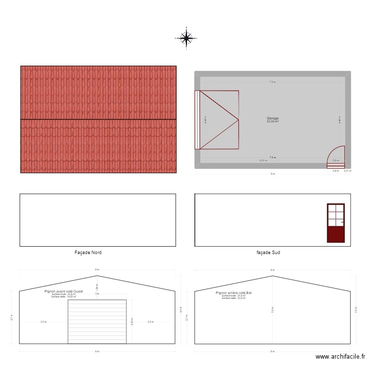 garage. Plan de 1 pièce et 34 m2