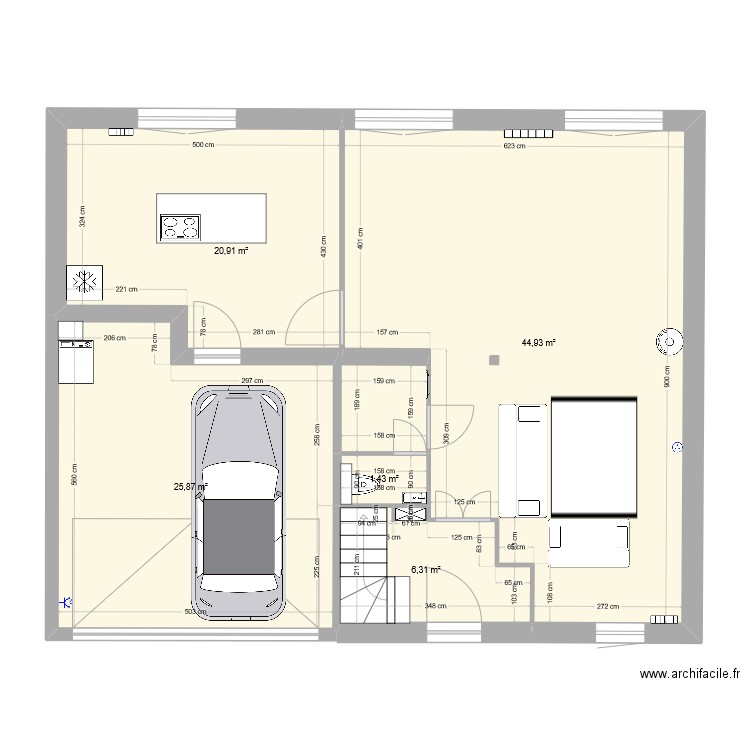 SdB. Plan de 5 pièces et 99 m2