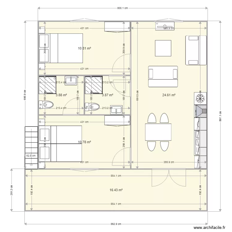 MODELE APPARTEMENT SUR 2 NIVEAU TERRAIN GAMBLAS. Plan de 