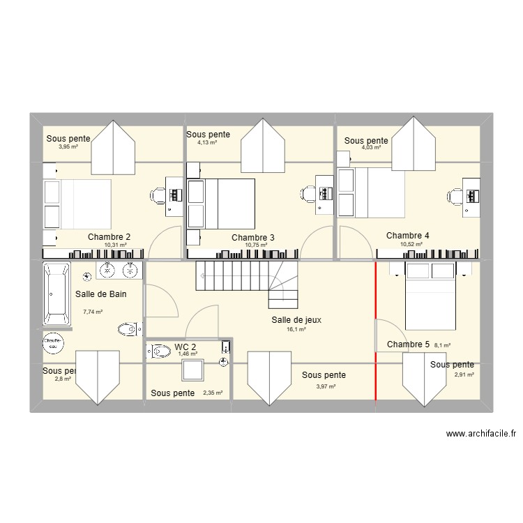 Zeb plan Valérie et Didier 4. Plan de 14 pièces et 89 m2