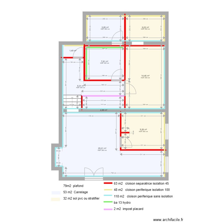 appart 1er etage placo 3. Plan de 9 pièces et 86 m2