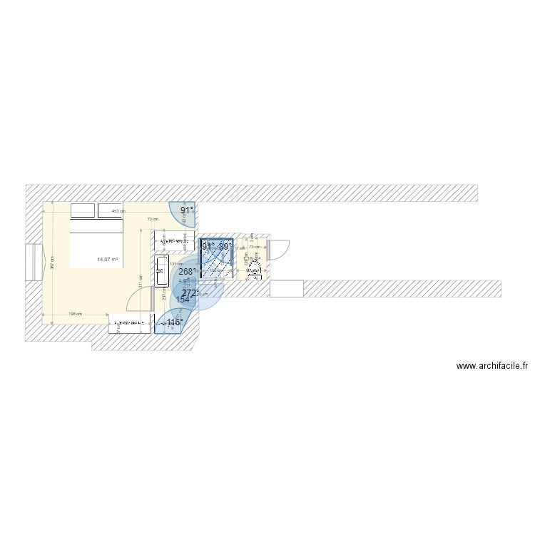 Plan Chambre Valady F3. Plan de 3 pièces et 19 m2