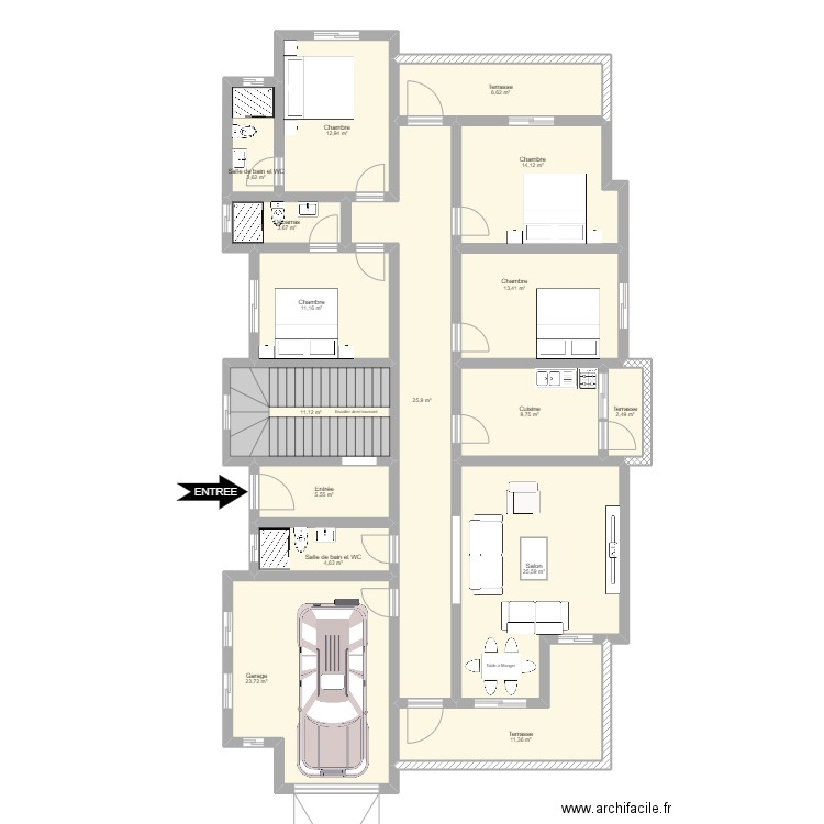 BAYO RDC. Plan de 16 pièces et 188 m2