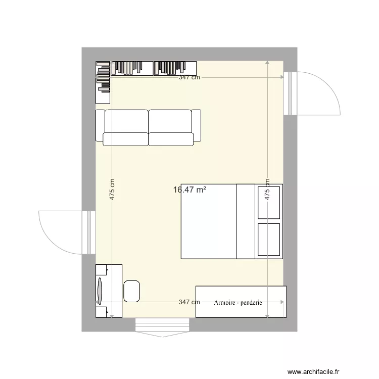 chambre haut. Plan de 