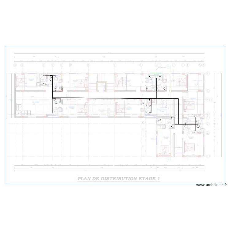 Evacuation  EV et EU Etage1 HOTEL KRIBI. Plan de 0 pièce et 0 m2