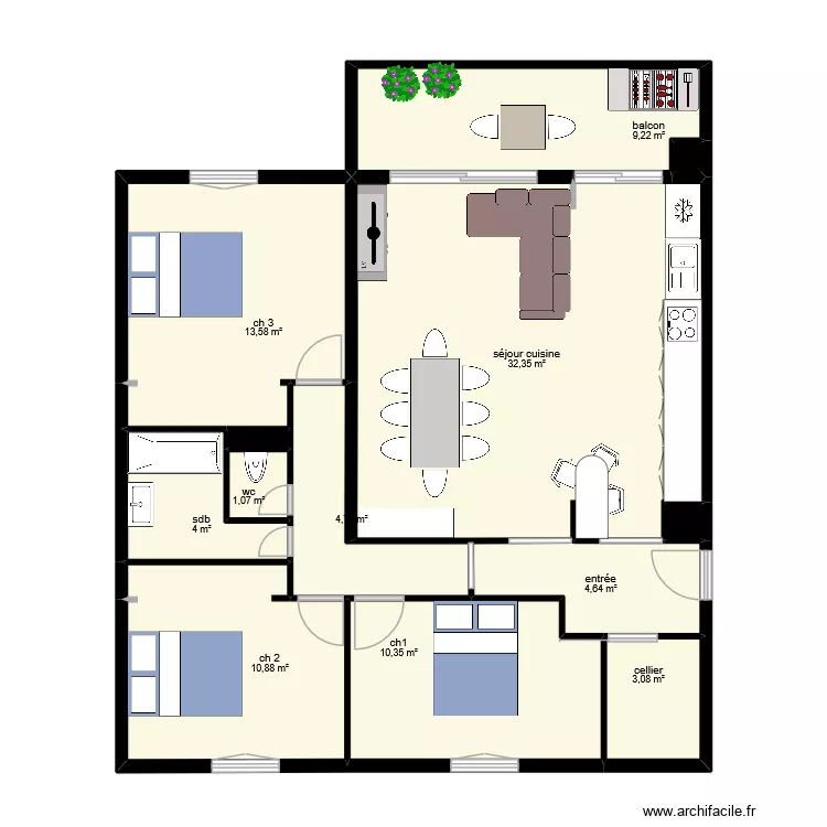 LECA. Plan de 13  et 95 m²
