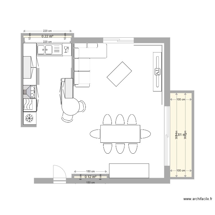 Cuisine et salon. Plan de 0 pièce et 0 m2